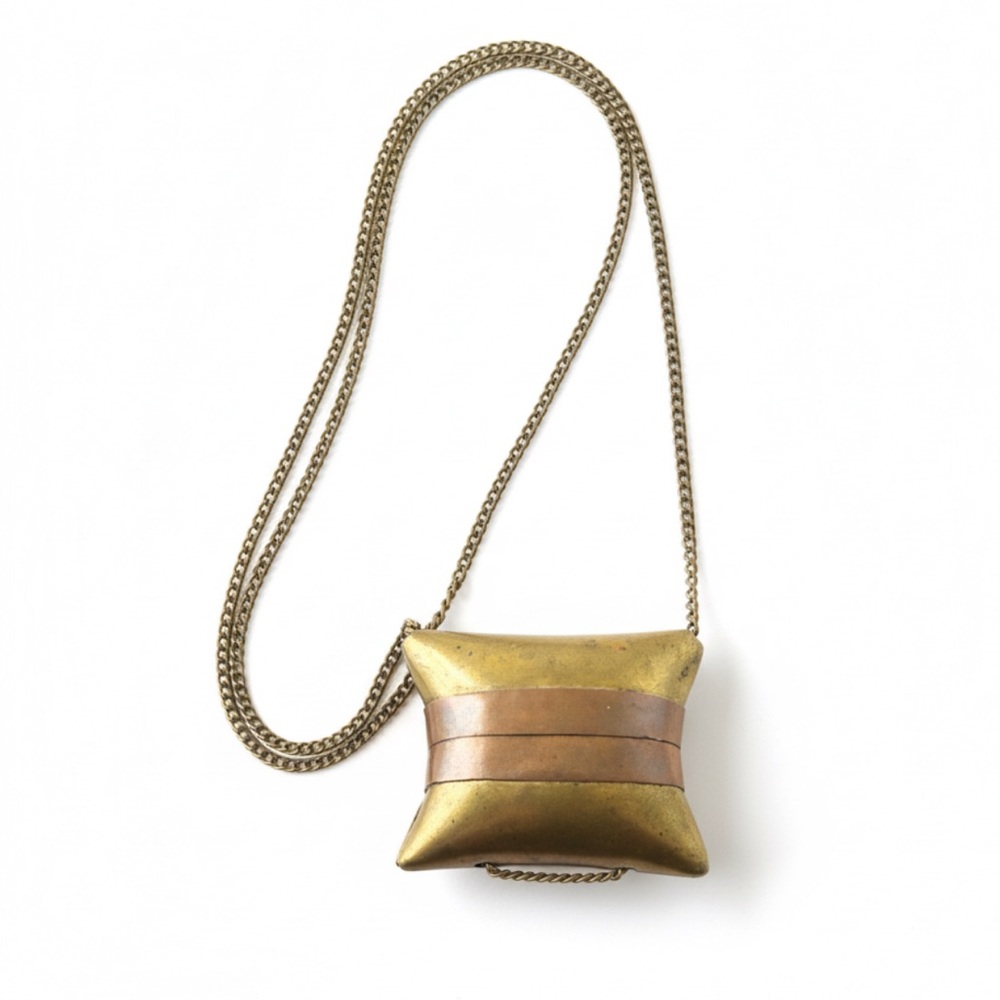 Vintage Copper and Brass Pillow Purse Necklace